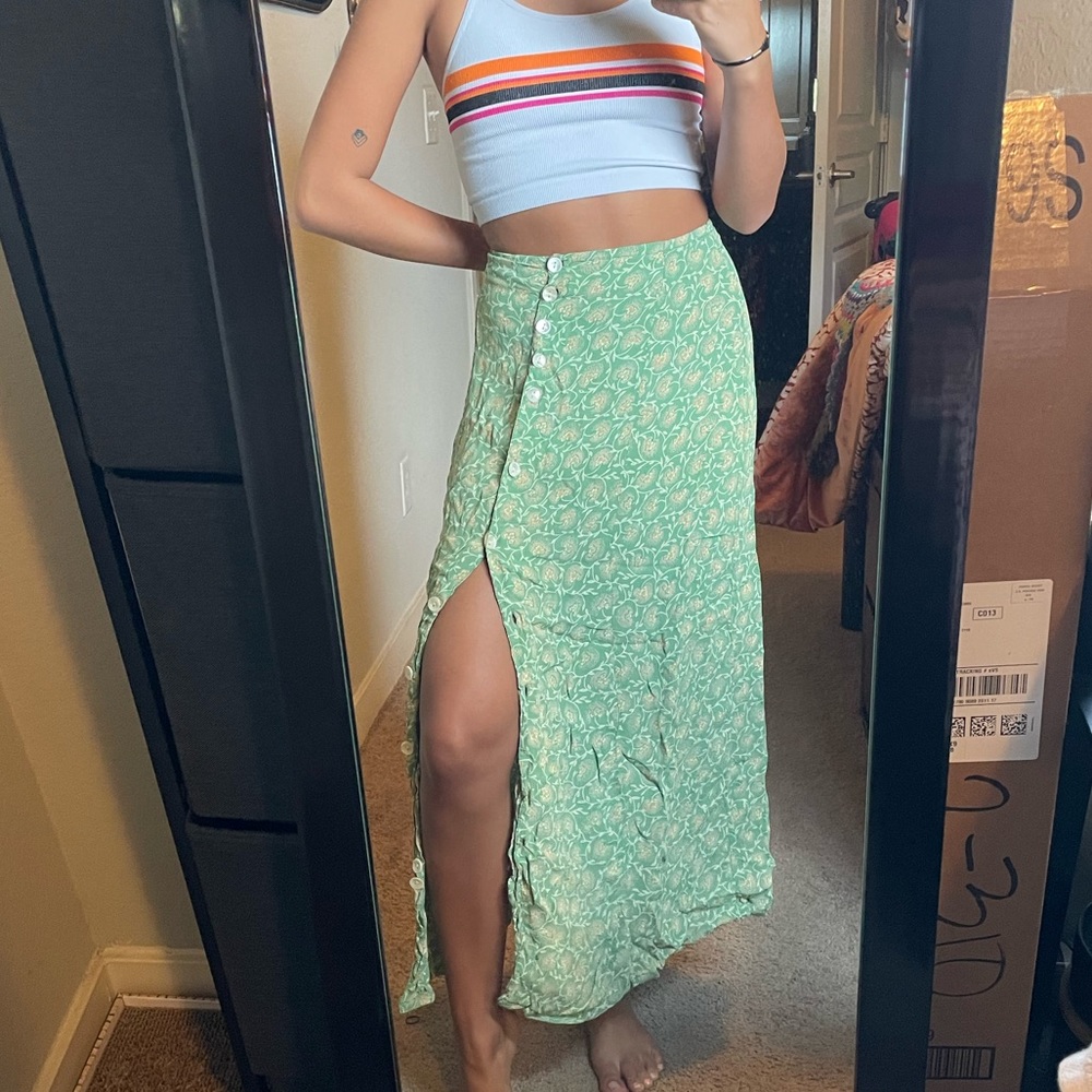 Vintage Green Floral Maxi Skirt